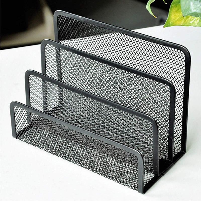 [Australia - AusPower] - VANRA Small Letter Sorter Desktop File Holder Organizer Metal Mesh with 3 Vertical Upright Compartments (Black) Black 
