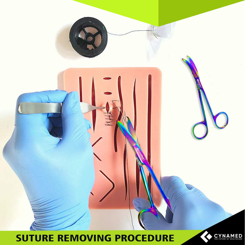 [Australia - AusPower] - Cynamed Suture Stitch Scissors with Multicolor/Rainbow Titanium Coating - Premium Quality Instrument- Delicate Hook - Perfect for Suture Removal, First Aid, EMS Training and More (4.5 in. - Straight) Straight Hook 