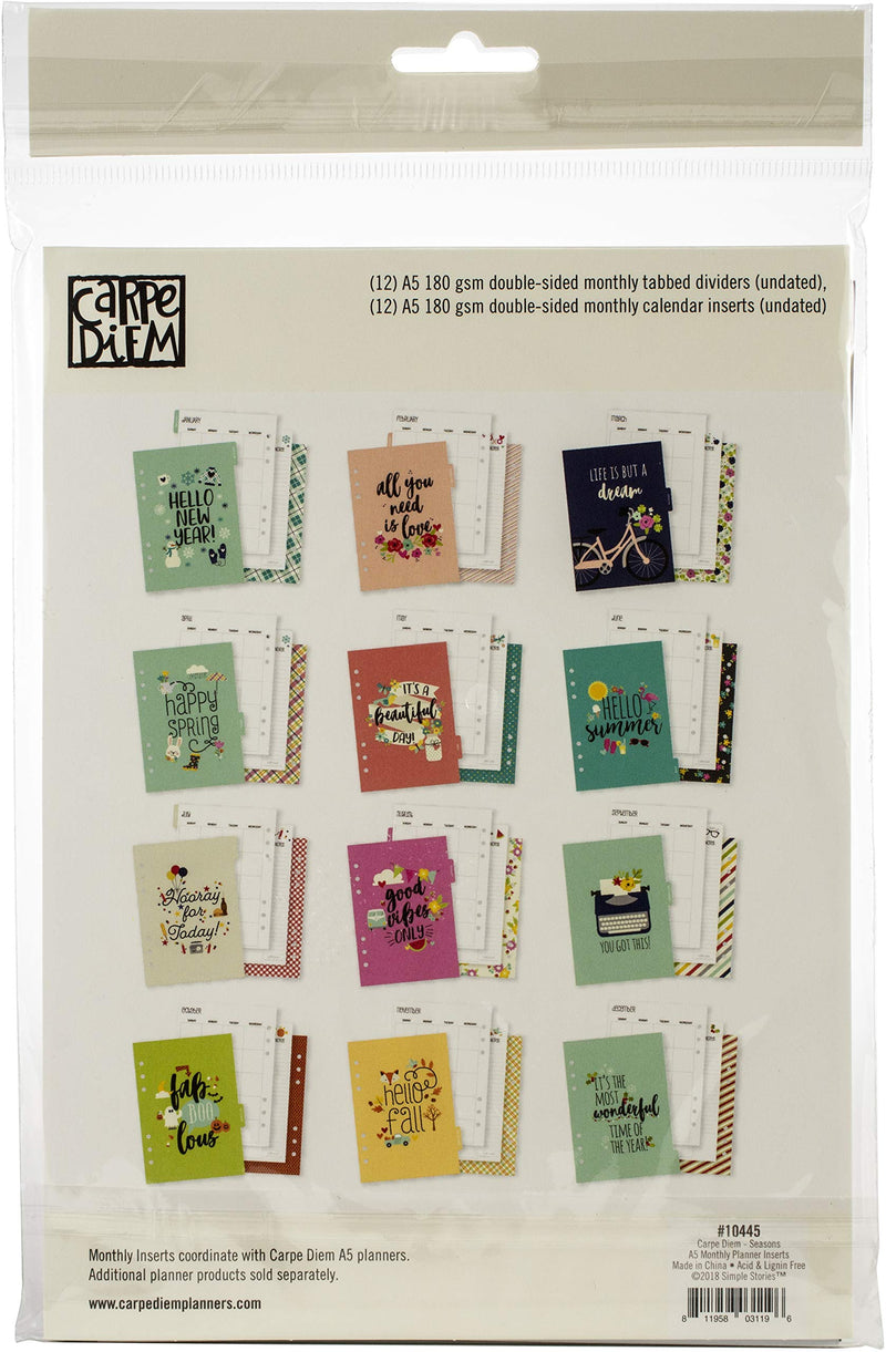 [Australia - AusPower] - Simple Stories Carpe Diem Seasons Double-Sided A5 Planner Inserts-Monthly, Undated 
