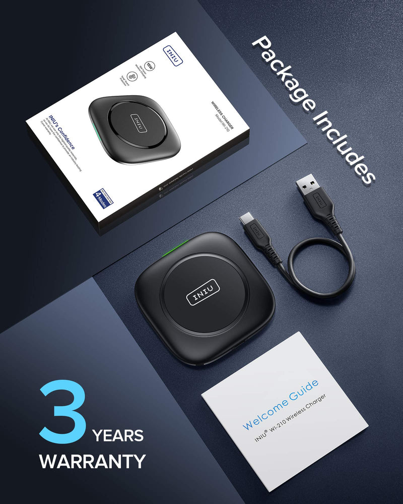 [Australia - AusPower] - INIU Wireless Charger, 15W Qi-Certified Fast Wireless Charging Pad with First-Seen Smart Adaptive Indicator Stand for iPhone 12 11 Pro Max XR XS X 8 Plus Samsung S20 S10 Note20 AirPods LG Google etc. 