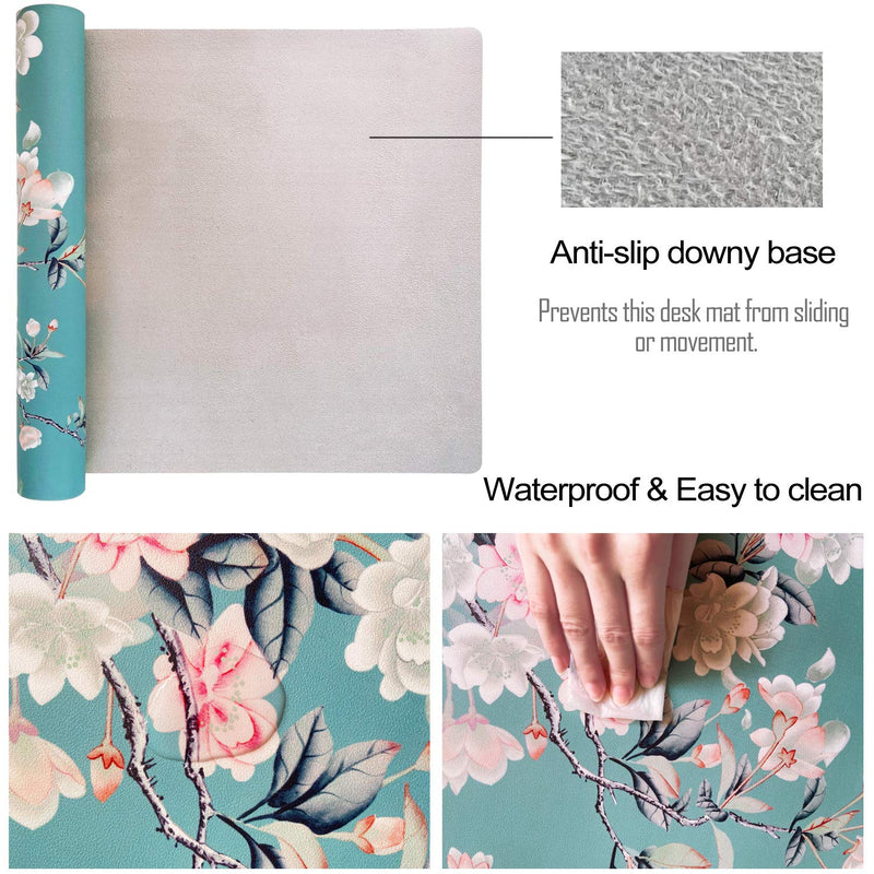 [Australia - AusPower] - Sanfulin Multifunctional PU Leather Office Desk Pad 35.4''X15.7'' with Floral Design + Mouse Pad 10.2''×8.3''×0.12'', Extended Large Non Slip Ultra Thin Waterproof Desk Writing Mat (Chinese Flower) Chinese Flower 