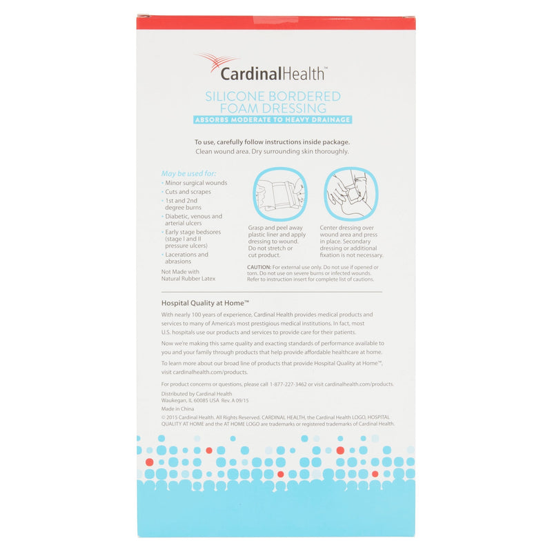[Australia - AusPower] - Cardinal Health BFM48R Silicone Bordered Foam Bandage 4-inch x 8-inch (5), 5 Count 