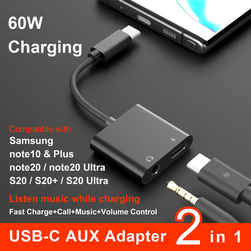 [Australia - AusPower] - USB C to 3.5mm Headphone Adapter,60W Fast Charge,ivoros Type C Audio Jack Earphone Aux Converter,Work for iPad Pro/Air4/mini6,Samsung Galaxy S21/S20/Ultra/Note 20/10+Plus,Google Pixel 6/5/4/3/2 XL 