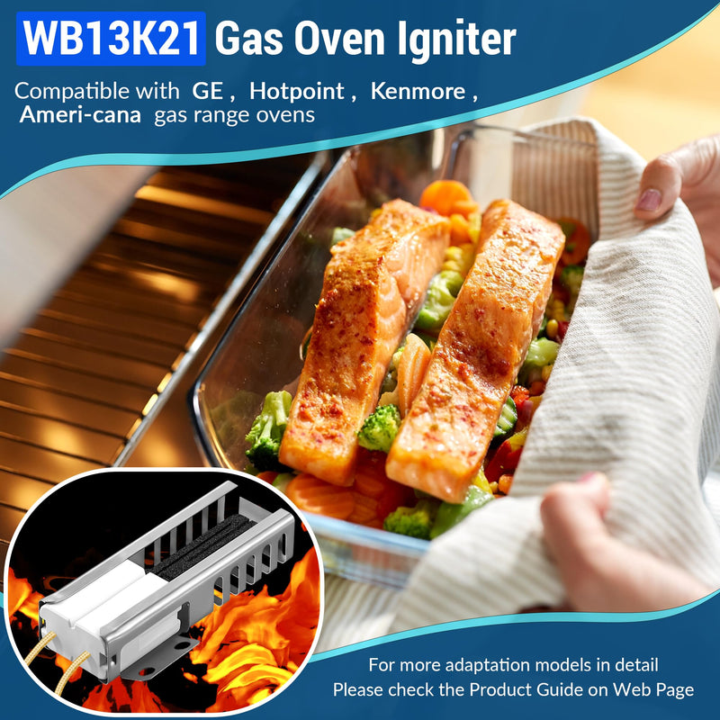 [Australia - AusPower] - Dreyoo 2 Pack Gas Oven Igniter Compatible with GE WB13K21 Hotpoint Kenmore Gas Stove, Flat Oven Igniter with Connector Plug and Nuts, Compatible with Norton-501a/ IG9998 AP2020569 PS231280 WB13T10045 