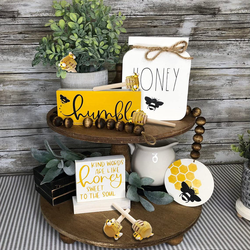[Australia - AusPower] - 5 PCS Honey Dipper with Faux Honey Mini Bee Tiered Tray Decor Spring Summer Farmhouse Kitchen Display 