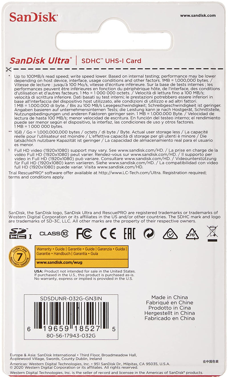 [Australia - AusPower] - 32GB Ultra 100MBs Sandisk SDHC Memory Card 