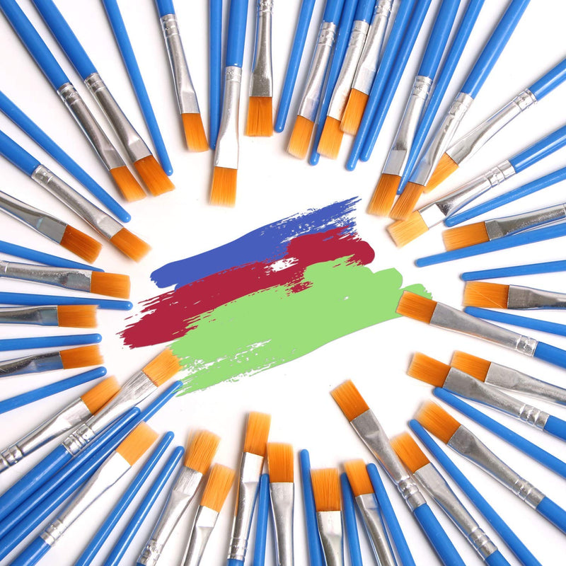 [Australia - AusPower] - DECYOOL 60 Pcs Paint Brushes Set Kids Nylon Flat Hair Small Oil Watercolor Artist Painting Kits Bulk for Acrylic Painting Flat Brushes 