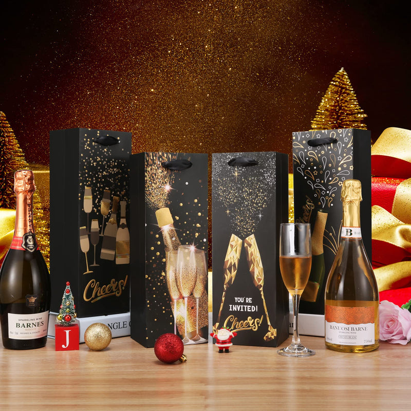 [Australia - AusPower] - Carnation 12Pack Wine Gift Bag, Wine Gift Bags for Wine Bottles, 4 Colors Black and Gold Foil Wine Bag for Easter, Thanksgiving, Hanukkah, Retirements, Housewarmings, Graduations, Christmas, 14 Inch 