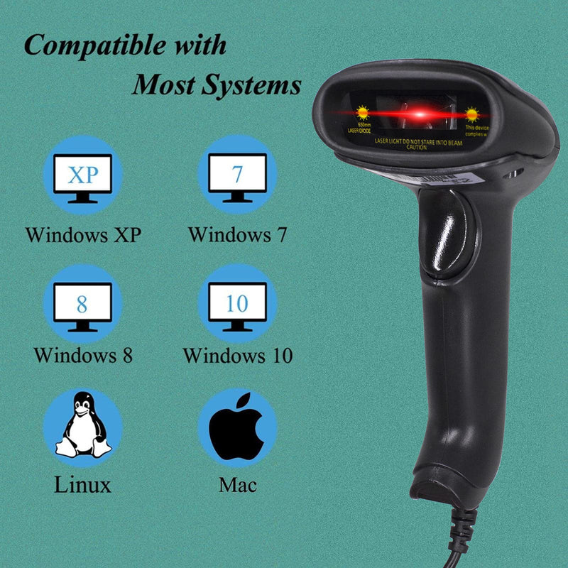 [Australia - AusPower] - USB Laser Barcode Scanner Wired Handheld 1D Bar Code Scanner Reader Black 
