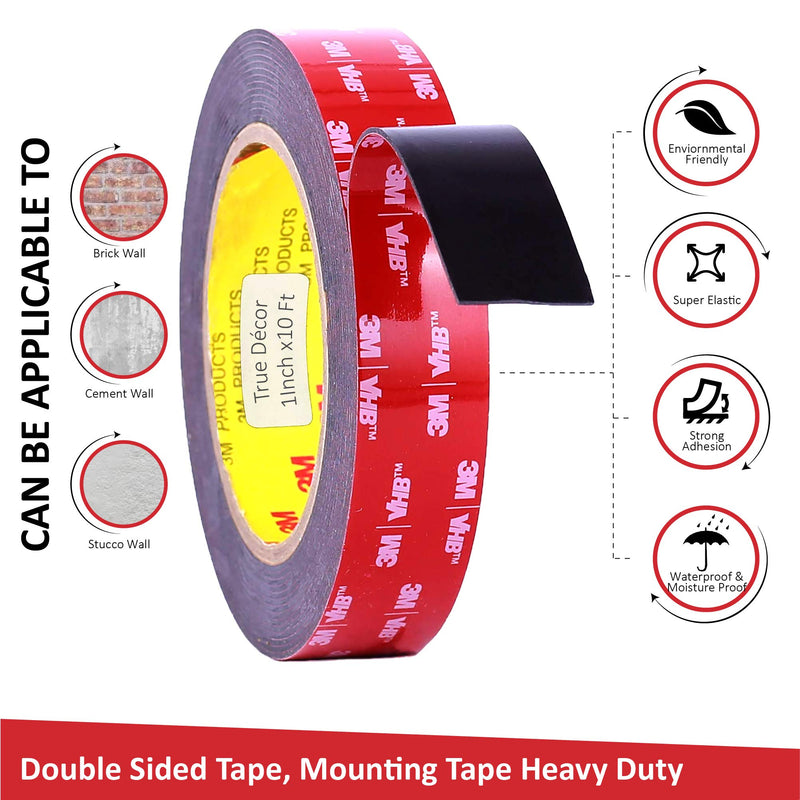 [Australia - AusPower] - Double Sided 3M Adhesive Tape,1 inch Width x 9 FT Length, 3M VHB Heavy Duty Mounting Tape, 3M VHB Waterproof Foam Tape, for Home Decor, Office Décor, by True Décor, 1 in. X 9 Ft. 