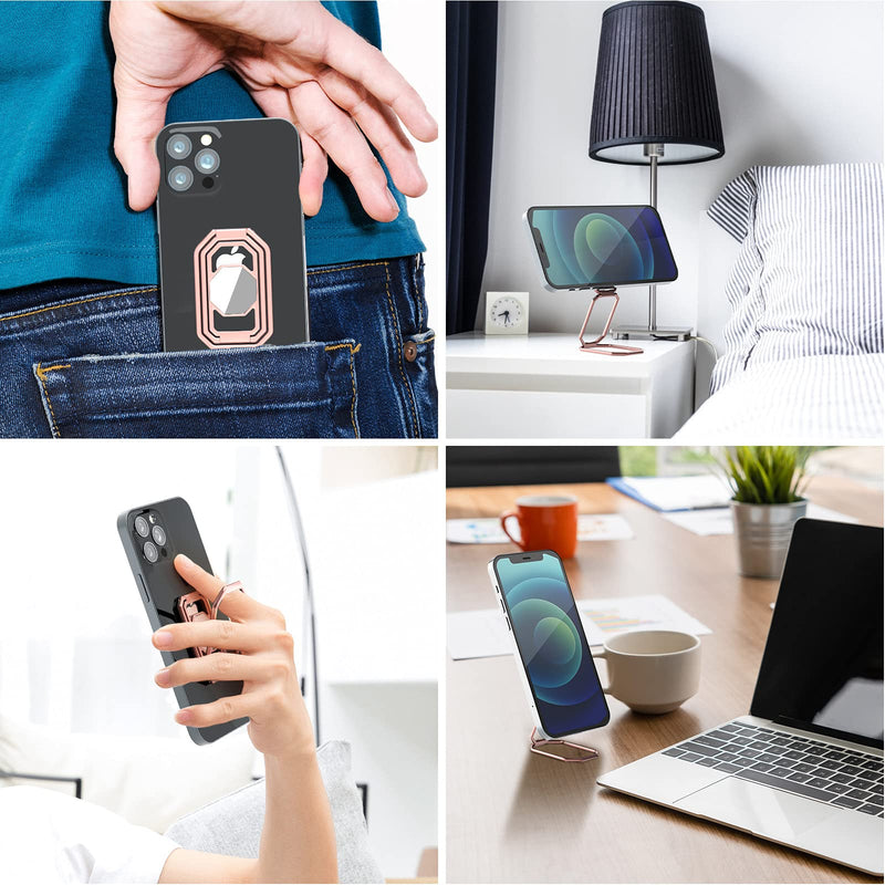 [Australia - AusPower] - Phone Ring Holder Finger Kickstand, 360° Rotation Metal Phone Grip for Magnetic Car Mount Foldable Cell Phone Stand Compatible with Most Smartphones Silver Rose Gold 