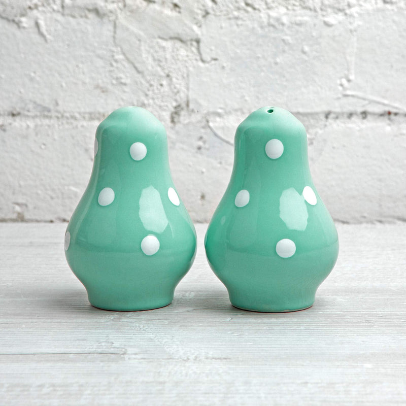 [Australia - AusPower] - Handmade Teal Blue and White Polka Dot Ceramic Salt and Pepper Pots, Shakers, Cruet Set, Holder, Housewarming Gift by City to Cottage® 