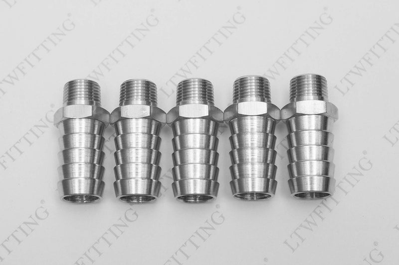 [Australia - AusPower] - LTWFITTING Bar Production Stainless Steel 316 Barb Fitting Coupler/Connector 3/4" Hose ID x 3/8" Male NPT Air Fuel Water (Pack of 5) 