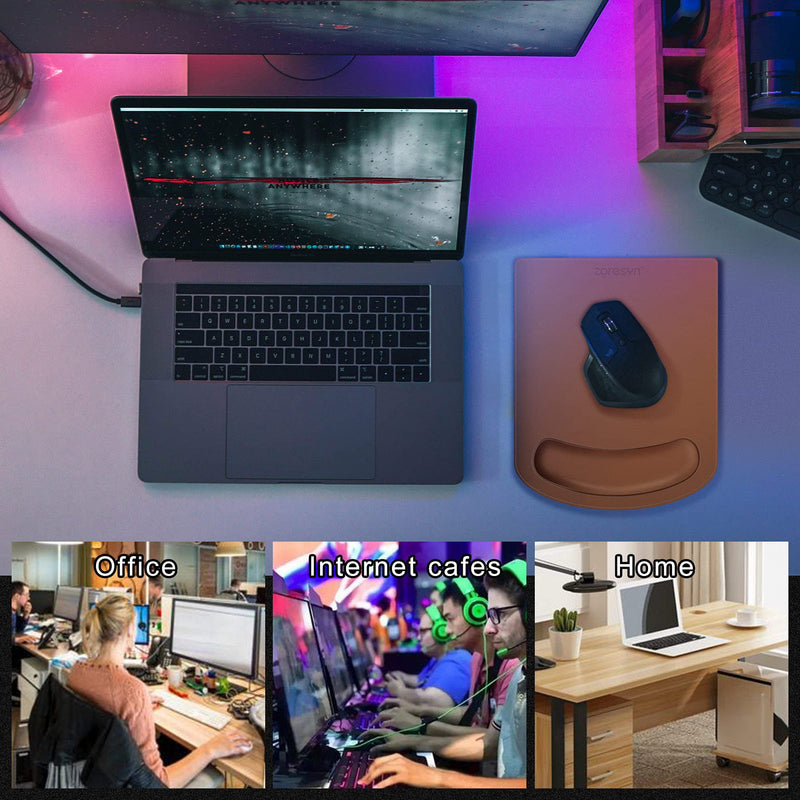 [Australia - AusPower] - ZORESYN PU Leather Gaming Mouse Pad with Wrist Rest Support, Ergonomic Memory Foam Mouse Wrist Rest Pad, Non Slip Mousepad - Large, Brown Light Brown WMP-01 