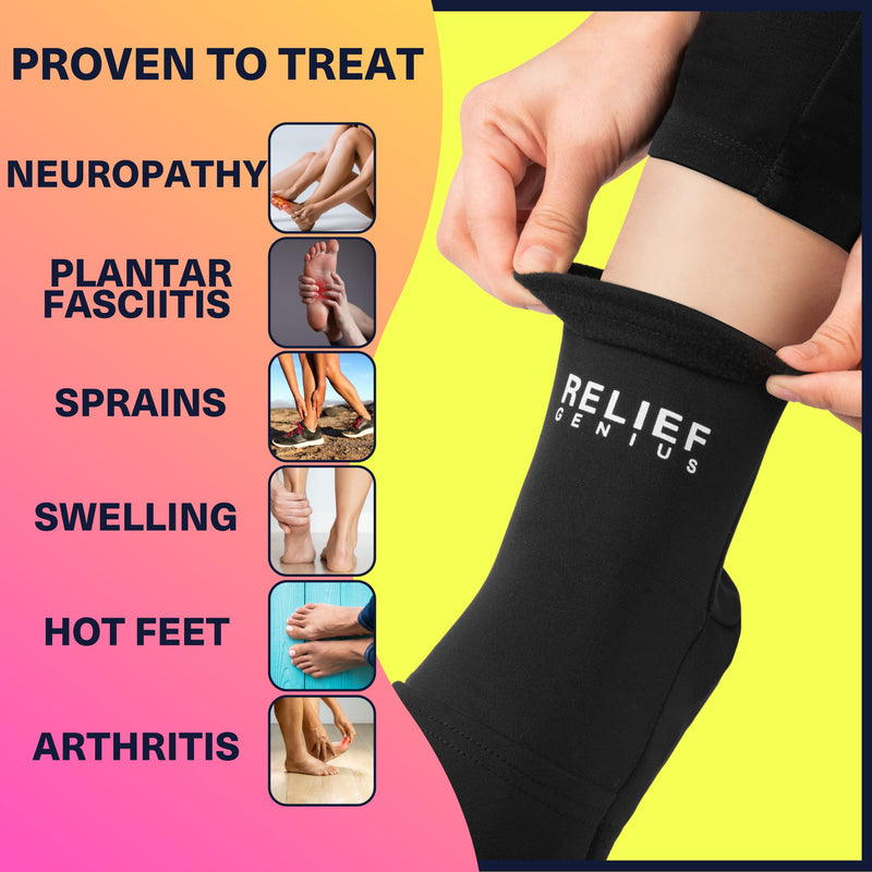 [Australia - AusPower] - Relief Genius Cold Therapy Socks with Reusable Gel ice Packs - Achieve Relief from Sprains, Muscle Pain, Bruises, Swelling, Edema, Chemotherapy, Arthritis, Post Partum Foot (Black, Large) Large (1 Pair) Black 