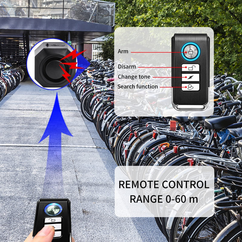[Australia - AusPower] - NineLeaf Anti-Theft Bike Alarm with Mount, USB C Rechargeable 110dB Burglar Vibration Motorcycle Bicycle Alarm Security System Waterproof Cycle Mobility Scooter Alarm with Remote 