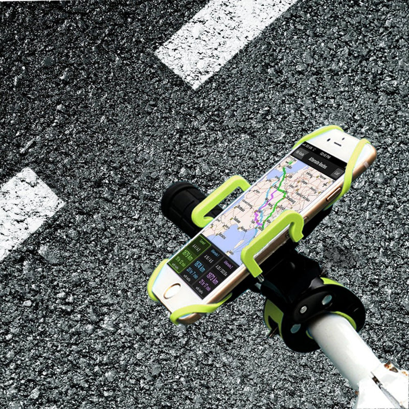 [Australia - AusPower] - ihens5 Bike Phone Mount, Motorcycle & Mountain Bike Handlebar Phone Mount Bicycle Golf Cart Stroller Cell Phone Holder with Rubber Strap 360 Degrees Rotate for iPhone X 8 7 6 6s Plus Samsung (Green) Green 