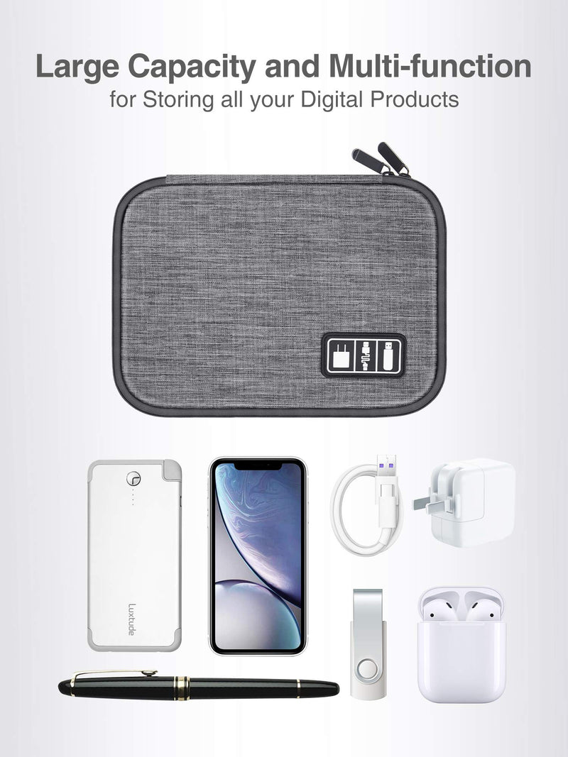 [Australia - AusPower] - Luxtude Electronics Organizer, Compact Travel Organizer Bag, Portable Cord Organizer Travel Bag for Cable Storage, Cord Storage and Electronics Accessories Phone/USB/SD Card/Charger Organizer (Gray) Gray 
