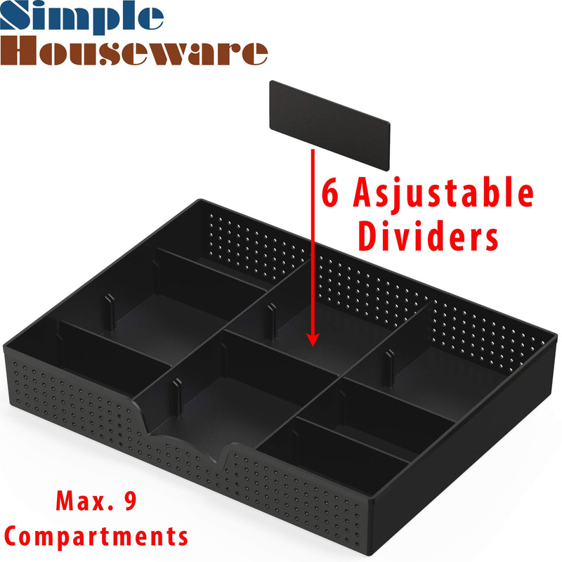 [Australia - AusPower] - Simple Houseware Drawer Organizer Tray with 9 Adjustable Compartments, Black 1 Pack 