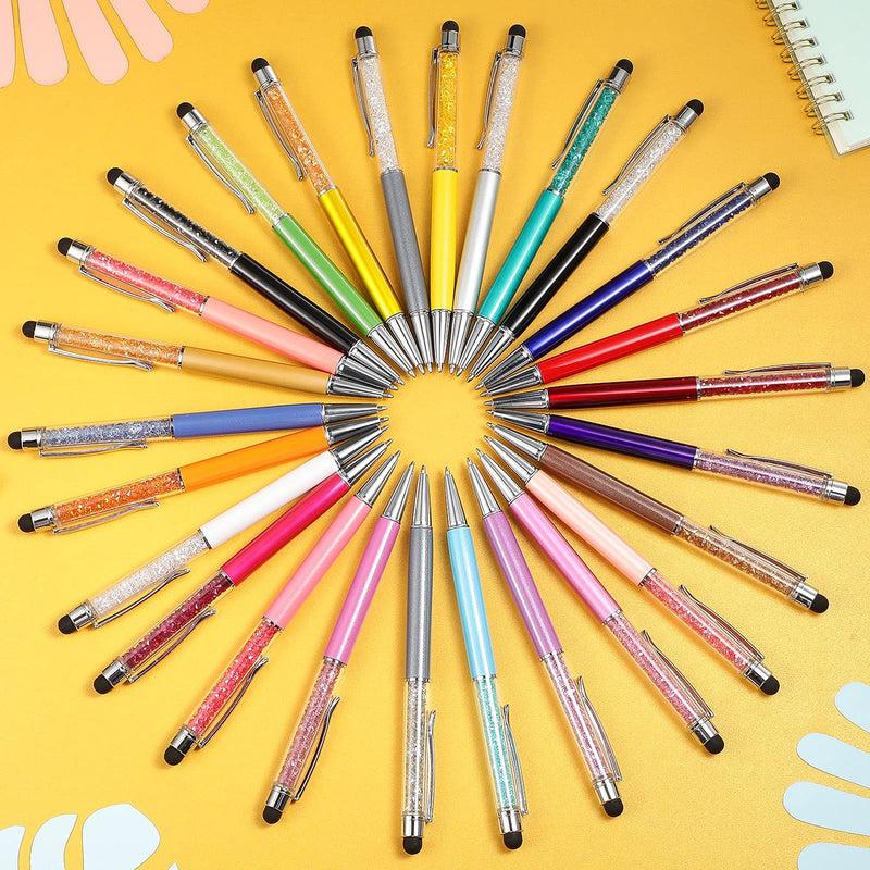 [Australia - AusPower] - 26 Pieces Crystal Ballpoint Pen Crystal Stylus Pen Bling Ballpoint Pens Glitter Diamond Pen 2-in-1 Slim Pens Capacitive Writing Pens for Touch Screens, Office, School Stationery Supplie (Cold Colors) Cold colors 