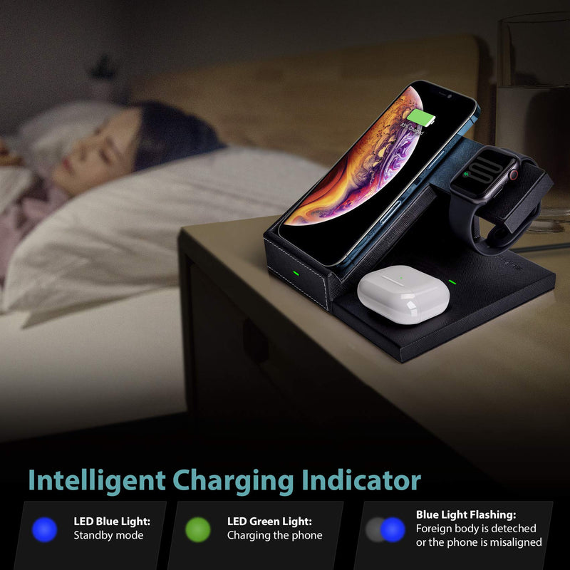 [Australia - AusPower] - Wireless Charging Stand, 2 in 1 Wireless Charging Station Dock for iPhone 13/12/11 Series/XS MAX/XR/XS/X/8/8 Plus/Samsung and Qi-Certified Phones, Airpods Pro (with QC3.0 Adapter) 