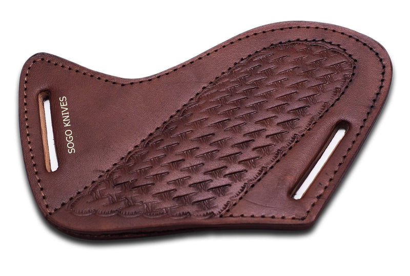 [Australia - AusPower] - SOGO KNIVES Leather Knife Sheath for Belt, Slanted Pancake Sheath, Tooled Leather Sheath, Beautiful Cow Boy Bull Cutter Knife Leather Cover 100% Real Leather Cross Draw Sheath BROWN 