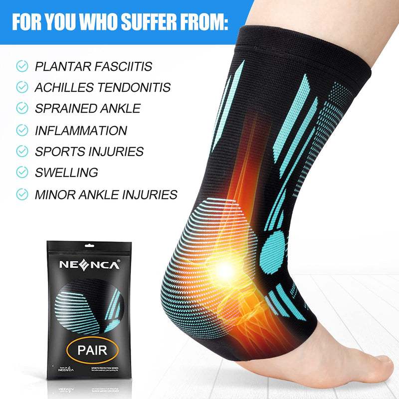 [Australia - AusPower] - NEENCA Professional Ankle Brace Compression Sleeve (Pair), Ankle Support Stabilizer Wrap. Heel Brace for Achilles Tendonitis, Plantar Fasciitis, Joint Pain,Swelling,Heel Spurs, Injury Recovery, Sports Blue Large 