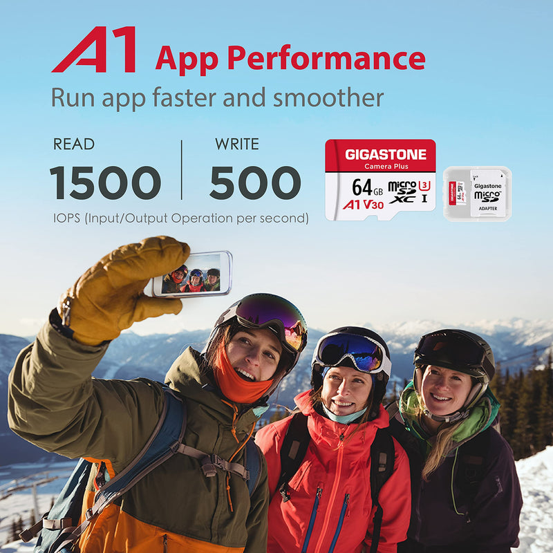 [Australia - AusPower] - [Gigastone] 64GB 5-Pack Micro SD Card, Camera Plus, MicroSDXC Memory Card for Wyze, Video Camera, Security Camera, Smartphone, Fire tablet, 4K Video Recording, UHS-I U3 A1 V30, 95MB/s, with Adapter 