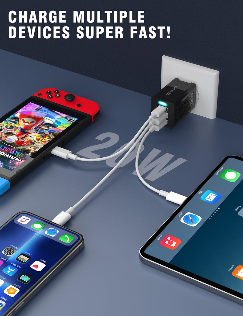 [Australia - AusPower] - Updated Power Delivery USB Wall Charger, QC 3.0 Technology, Fast 3A/20W Wall Charger, Portable Phone Charger Plug, Compatible with iPhone, iPad, Samsung, Google Pixel and More 