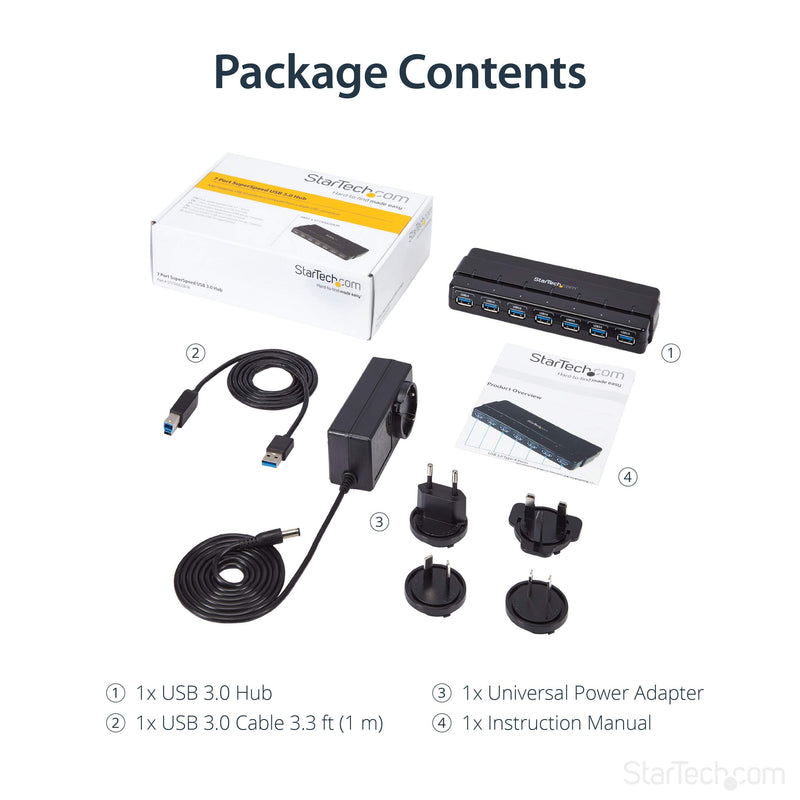 [Australia - AusPower] - StarTech.com 7 Port USB 3.0 Hub – Up To 5 Gbps – 7 x USB – Universal Multi Port USB Extender for Your Desktop – USB Powered (ST7300USB3B) 