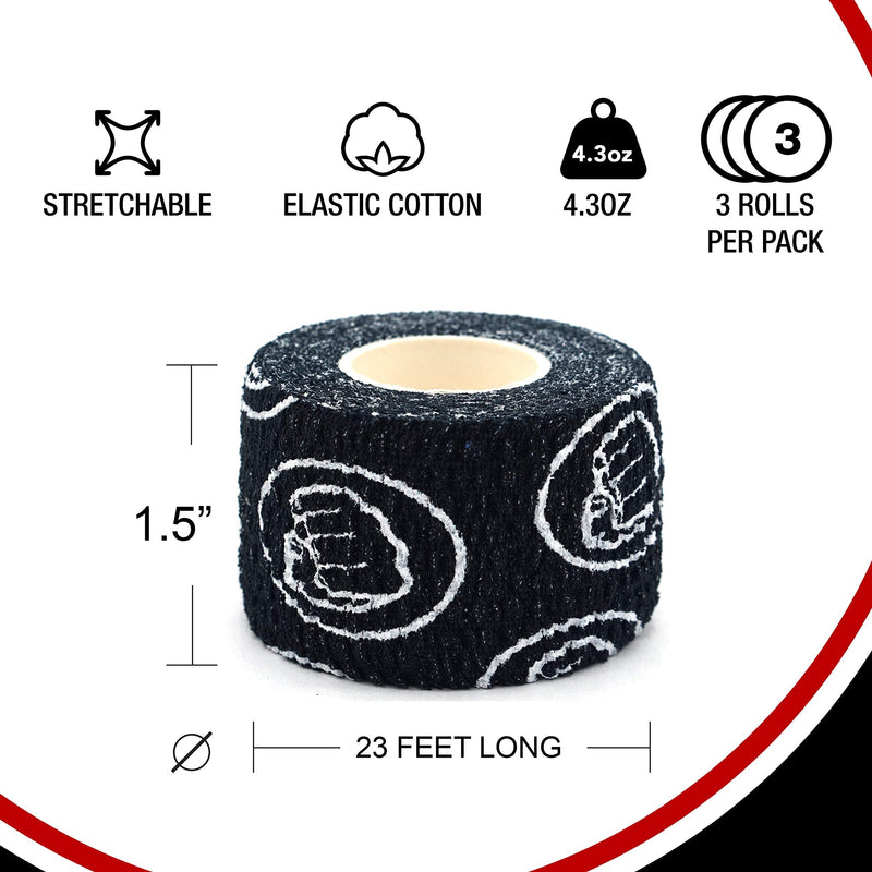 [Australia - AusPower] - WOD Nation Weightlifting Hook Grip Tape - 3 Pack 23 Feet Long Sticky, Comfortable & Stretchy Athletic Tape for Weight Lifting forCrossfit and Cross Training - Thumb, Hand & Finger Protection Black 1.5 inch x 23 Feet 