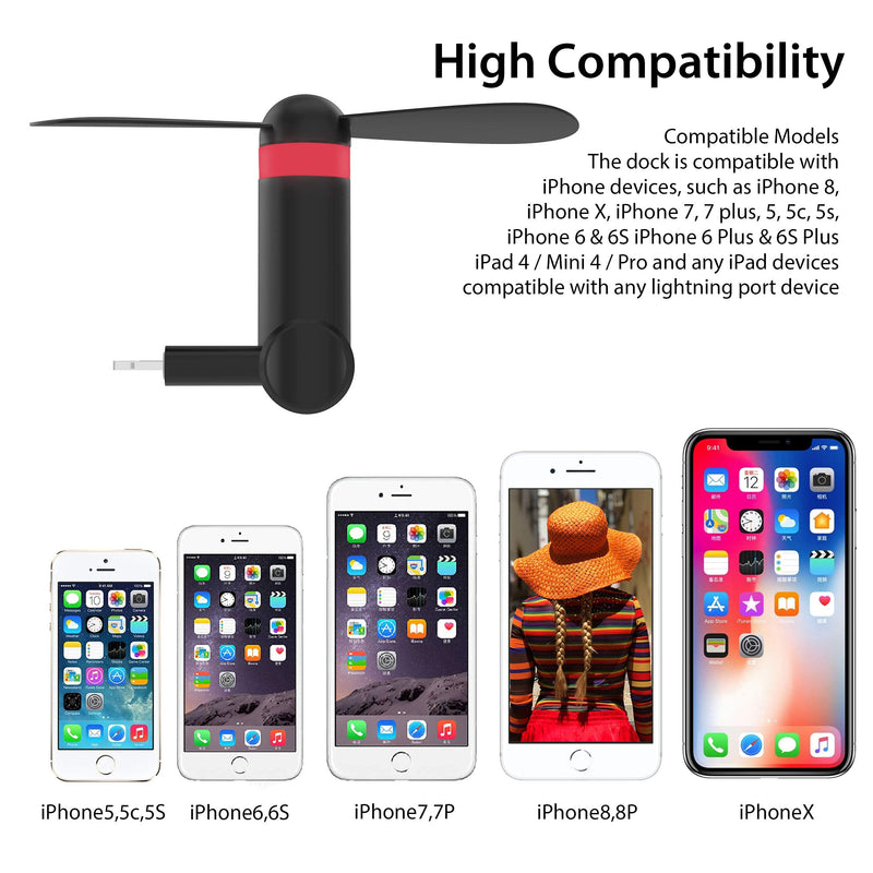 [Australia - AusPower] - Genuie Fan for iPhone(2 packs) , Mini Fan with 180 Rotating, Strong Wind, Lightweight Compatible for iPhone, iPad, iPod and Any Lighting Devices. Upgraded Version (Black and Rose Red) 