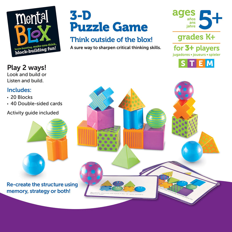 [Australia - AusPower] - Learning Resources Mental Blox Critical Thinking Game, Homeschool, 20 Blocks, 40 Activity Cards, Ages 5+,Multicolor - 