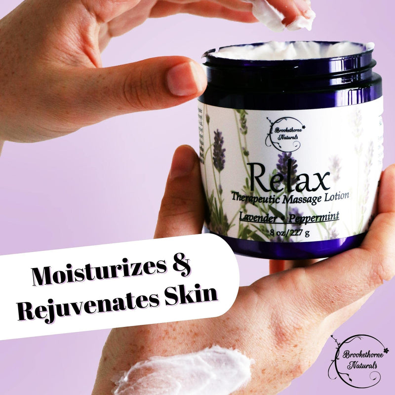 [Australia - AusPower] - Relax Therapeutic Massage Lotion – All Natural Enriched with Lavender & Peppermint Essential Oils Perfect for Massage Therapy - Massage Cream for Full Body Massage - Brookethorne Naturals 8oz 