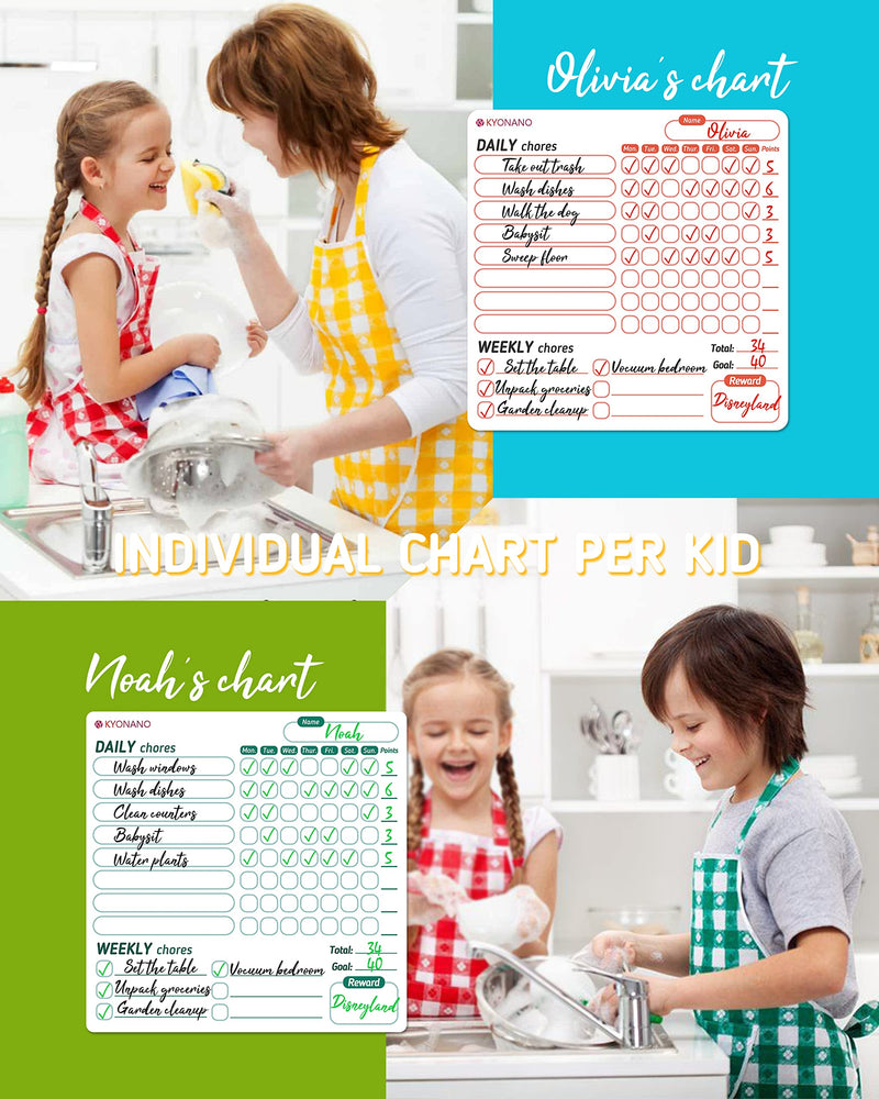 [Australia - AusPower] - Magnetic Chore Chart - Dry Erase Behavior & Chore Chart - Kids Chore Chart for 3 Kids with 6 Colored Markers with Eraser Caps, Magnetic Refrigerator White Board for Training Responsibility 