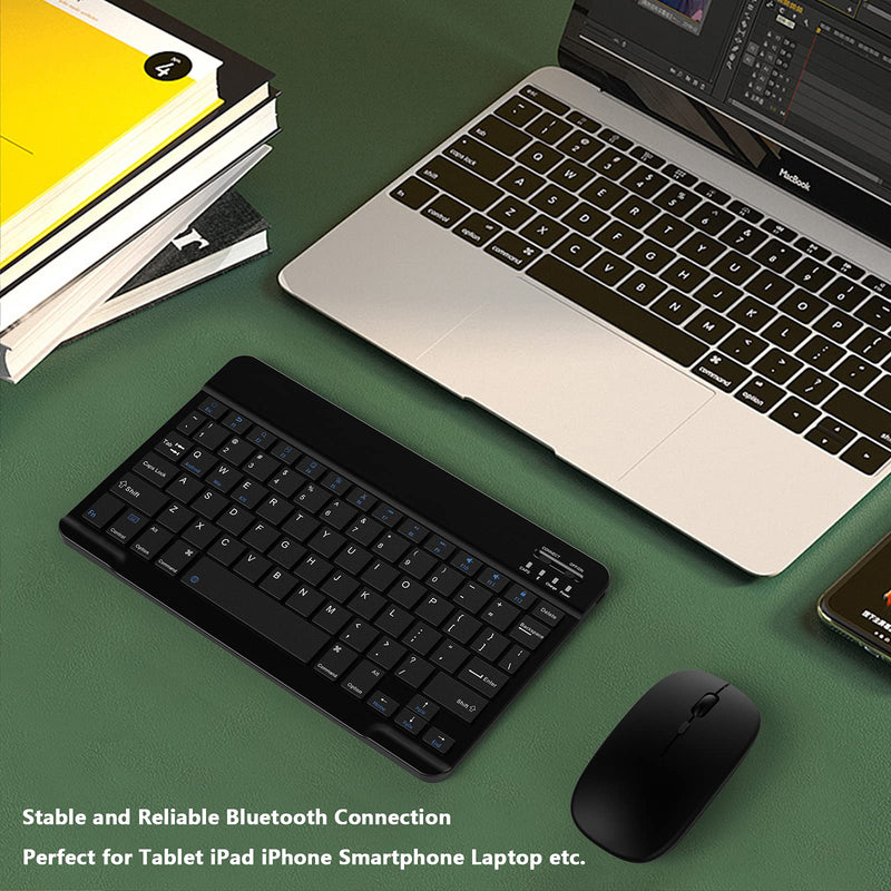 [Australia - AusPower] - Small Bluetooth Keyboard and Mouse Combo Protable Rechargeable External Cordless Wireless Keyboard for Android Tablet Cell Phone Surface Samsung Smartphone iPhone iPad Mini Pro Air MacBook (Black) Black 