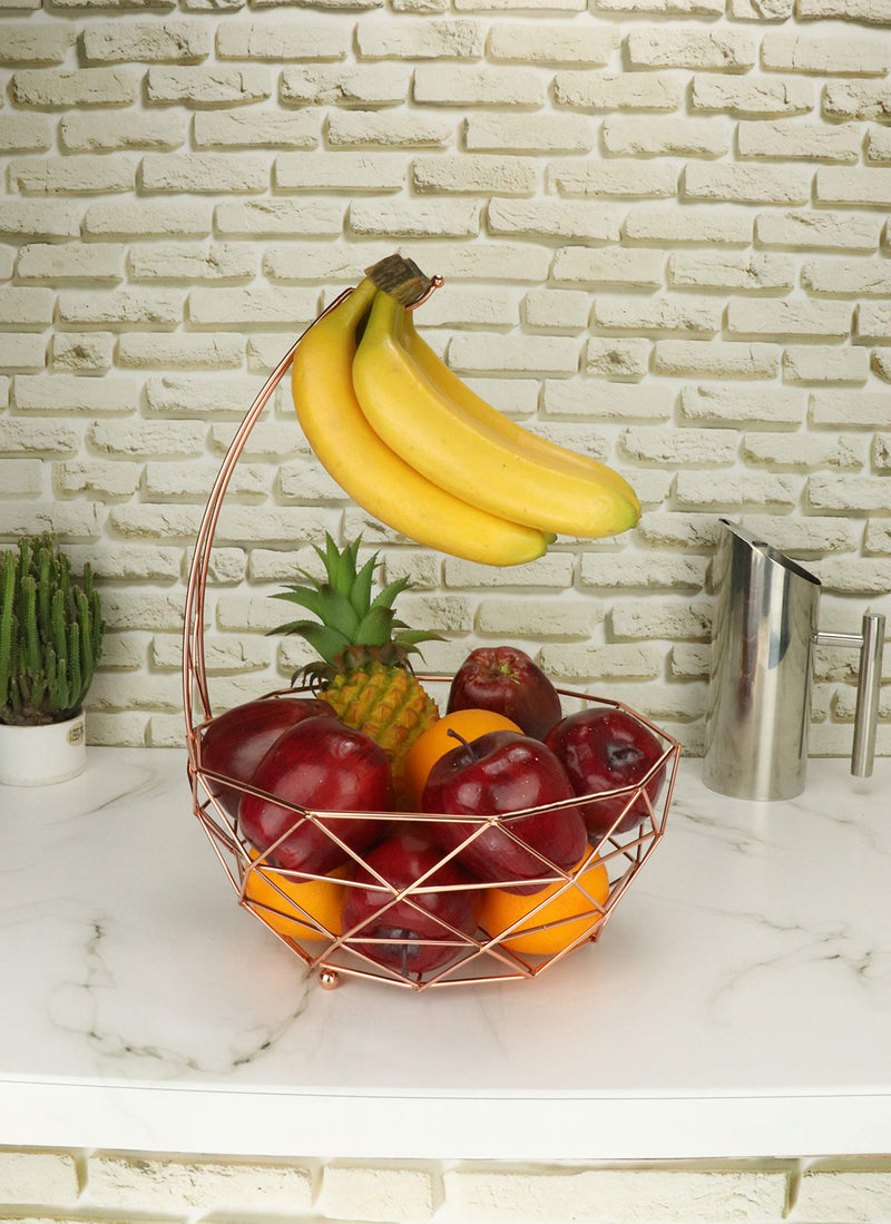 [Australia - AusPower] - Rosyline fruit basket with banana hanger, fruit bowl, multi-functional kitchen and living room storage fruit and vegetable basket, banana hanger can be dismantled (rose gold) Rose Gold 
