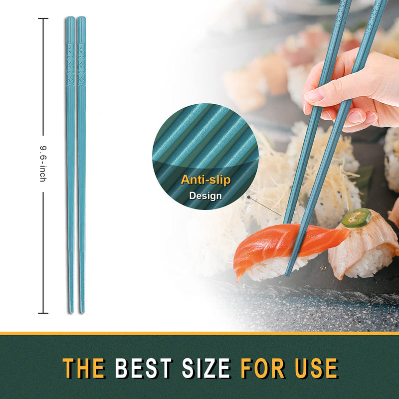[Australia - AusPower] - Hiware 10 Pairs Reusable Chopsticks Dishwasher Safe, Non-Slip Chop Sticks Set Japanese Style, 9.5 Inch 