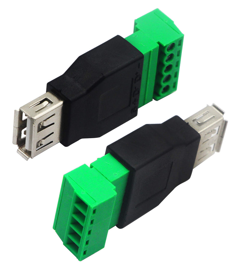 [Australia - AusPower] - CGTime USB 2.0 A Screw Terminal Block Connector USB 2.0 A Female Plug to 5 Pin/Way Female Bolt Screw Shield terminals Pluggable Type Adapter Connector Converter 300V 8A(2Pack) (Female) 