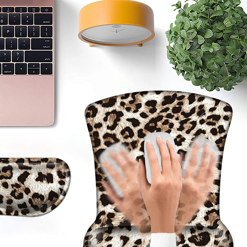 [Australia - AusPower] - Keyboard Wrist Rest Pad & Mouse pad with Wrist Rest Support Set,Ergonomic Gaming Mouse Pad Coaster Keyboard Wrist Support with Memory Foam for Easy Typing Pain Relief - Leopard Print 