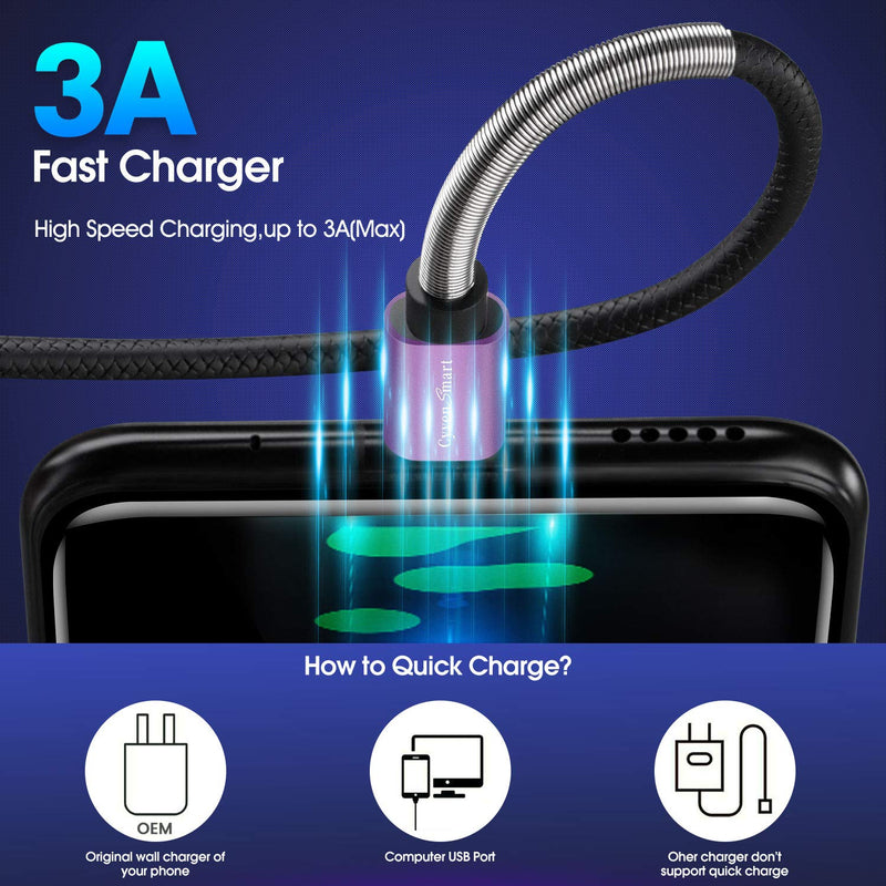 [Australia - AusPower] - CyvenSmart USB Type C Cable, USB A 2.0 to USB-C Fast Charger Extra Long Durable TPE Cord Compatible with Samsung Galaxy A10/A20/A51/S10/S9/S8 Plus/Note 9/8,LG V50 V40 G8 (2Pack 10Foot, Purple) 2Pack 10Foot 