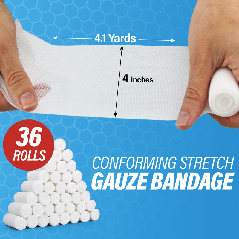 [Australia - AusPower] - AFFORDTEX Gauze Bandages – Premium First Aid Supplies for Safe Adventuring – Flexible, Stretchable, and Breathable Gauze Rolls – 4” x 4.1 Yards Bandage Wrap for Wound Dressing – 36 Rolls Pack 
