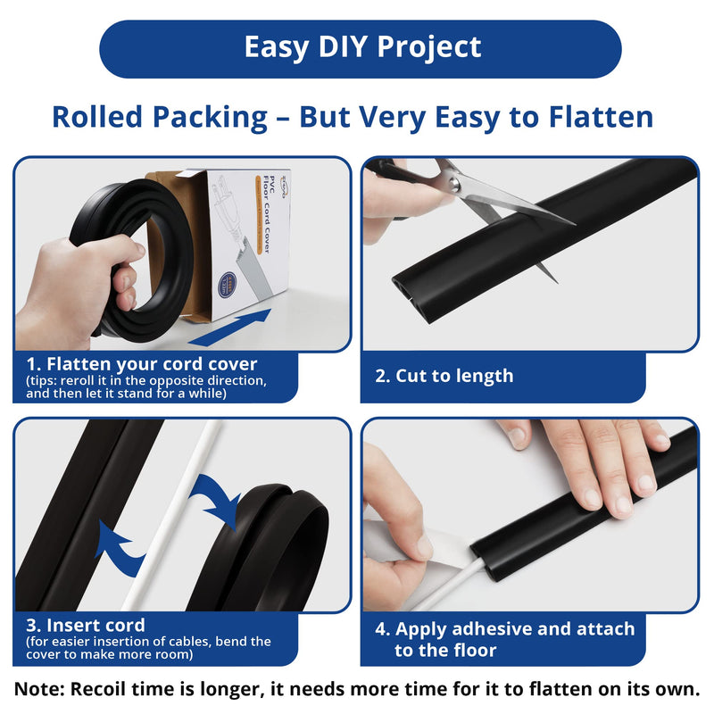 [Australia - AusPower] - Floor Cable Cover, 4ft, Black Wire Cover for Floor, Prevent Cable Trips & Protect Wires, Floor Cord Cover - Cord Cavity - 0.39" (W) x 0.24" (H) Small 