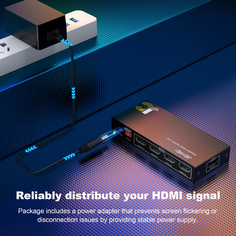 [Australia - AusPower] - HDMI Splitter 1 in 4 Out, JCHICI HDMI Splitter 4K@60Hz 4:4:4, HDMI Splitter for Dual Monitors, EDID Control, Compatible with Xbox PS4 Blu-Ray Player HDTV (1 Source onto 4 Displays) 4 port hdmi splitter 