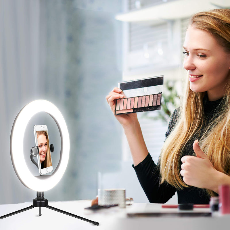 [Australia - AusPower] - Aduro U-Stream Ring Light with Stand, 10" Desktop Light for Home Streaming Selfie Ring Light with Phone Holder for Makeup, Video Live Streaming, and Photography 