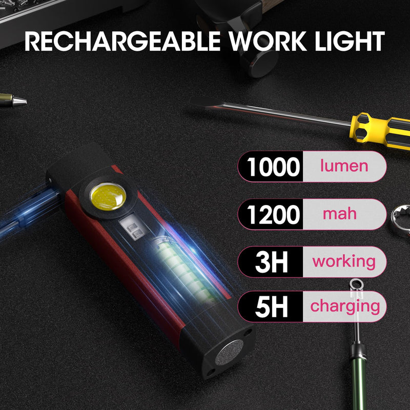 [Australia - AusPower] - mlogiroa Led Work Light with Magnet - Mini Flashlights High Lumens: Portable Pocket Light Rechargeable COB Sidelight with Clip for Repairing,Camping,Hiking,Emergency Red-Black led work light 