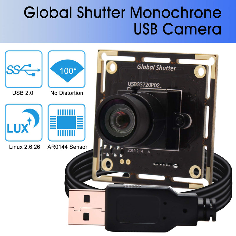 [Australia - AusPower] - USB Webcam Module High Speed 60fps 720P Mini USB Camera Global Shutter 100 Degree No Distortion Lens USB Webcam AR0144 Sensor Plug and Play for Industrial Machine Vision for MAC/Linux/Raspberry Pi 100 degree non-distortion lens 