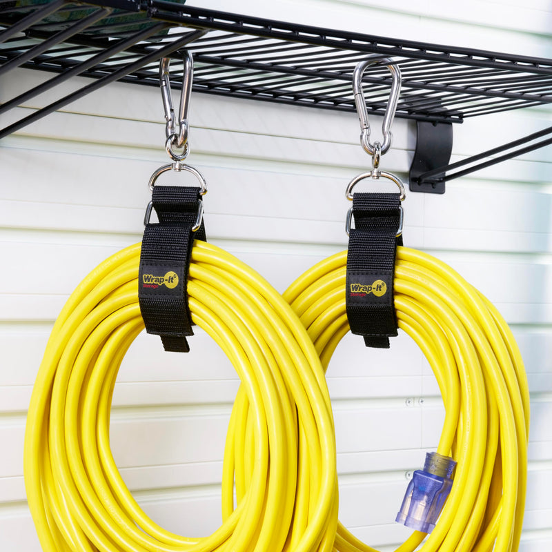 [Australia - AusPower] - Hook 'n Hang Wrap-It Storage Straps - 12" (2-Pack) Black - Carabiner Straps to Use as Extension Cord Holder Heavy Duty Straps with Hooks for Cord Storage or Garden Hose Strap 12" (2-Pack) 
