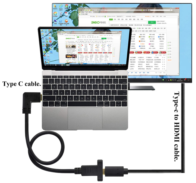 [Australia - AusPower] - AAOTOKK Right&Left Angled 3.1Type C Cable Gen 2 (3A) 90 Degree USB 3.1 Type C Male to Female Panel Mount Screw Cable,Supports Charging,Data,Audio,Video Cable for Laptop,Tablet,Mobile Phone(0.3M/1ft) 0.3M/1ft 
