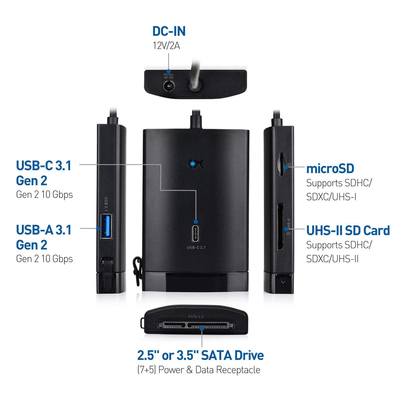 [Australia - AusPower] - Cable Matters 10Gbps USB 3.1 Gen 2 Multiport USB Hub with USB to SATA, USB C, and UHS-II Memory Card Reader 